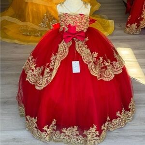 Elegant Red and Gold Kids Dress